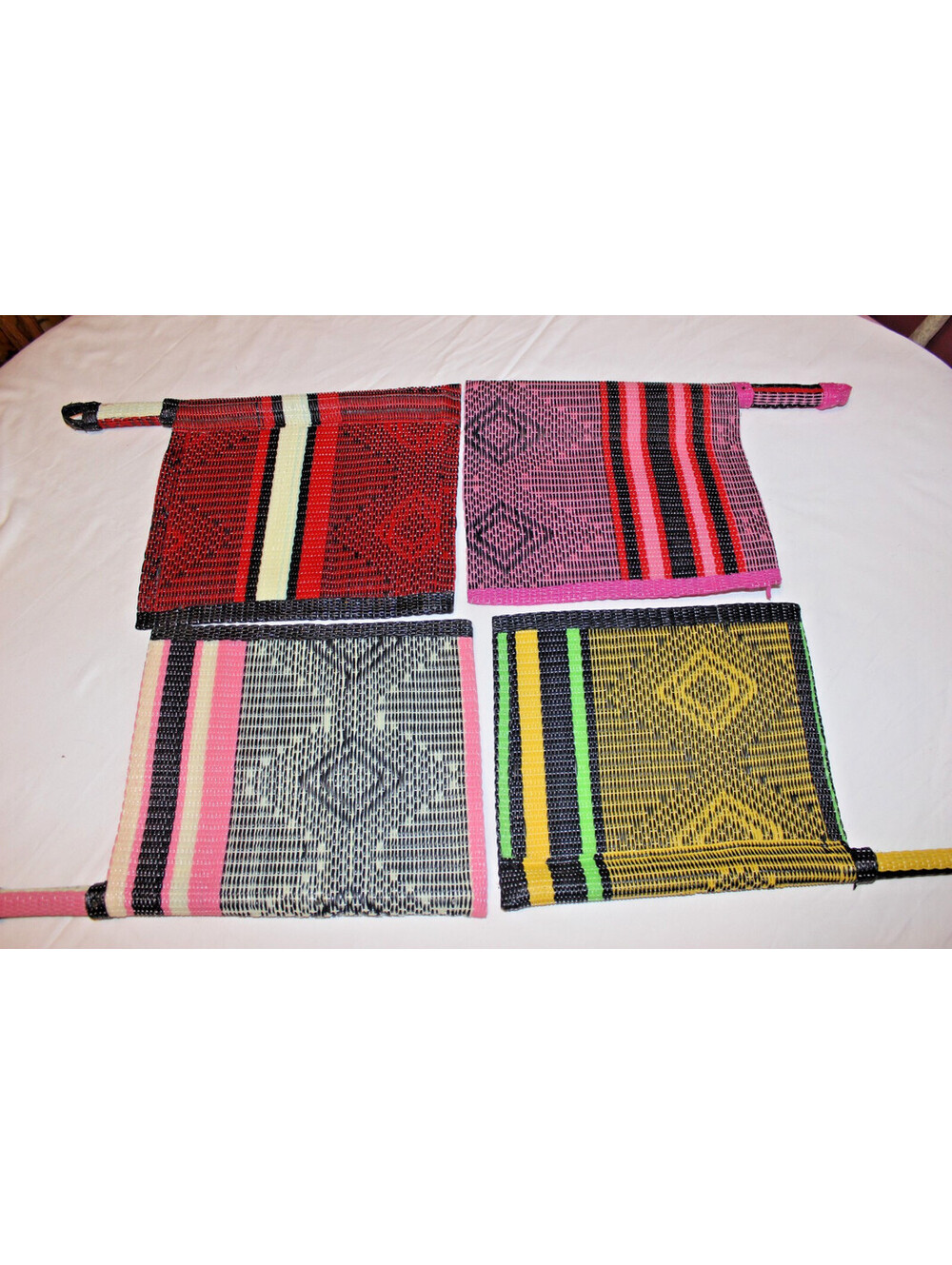 Handcrafted Lot of 4 Ghana African Woven Hand Fans Wall Decor Vintage 18.5"